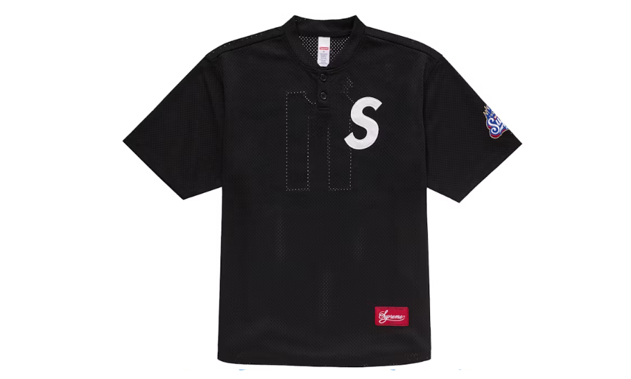 Supreme S Logo Baseball Henley Black