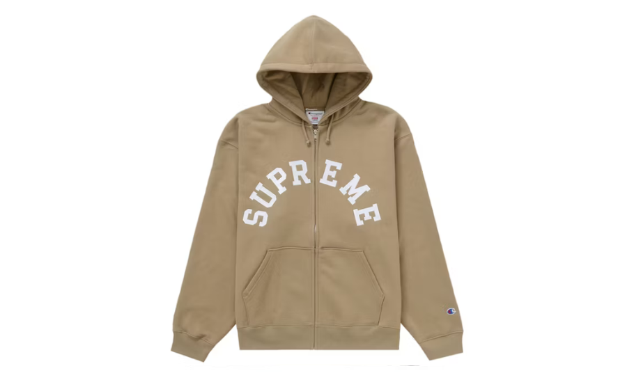 Supreme Champion Zip Up Hooded Sweatshirt Tan