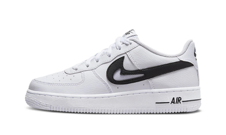 Nike Air Force 1 Low Cut Out Swoosh White Black (GS)