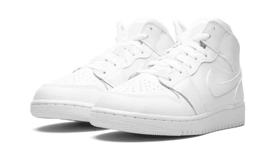 Jordan 1 Mid Triple White Tumbled Leather (GS)