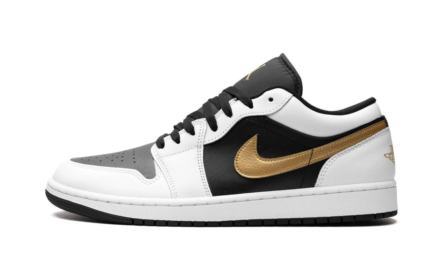 Jordan 1 Low White Black Metallic Gold Swoosh